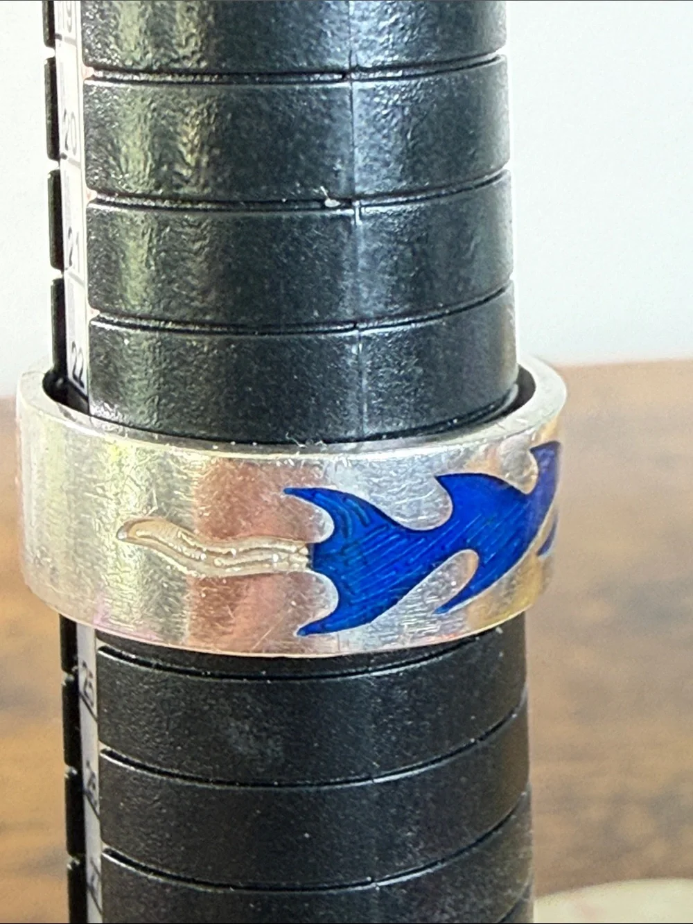 Silver Blue Flame Band Ring - Mexico 925, Size 11